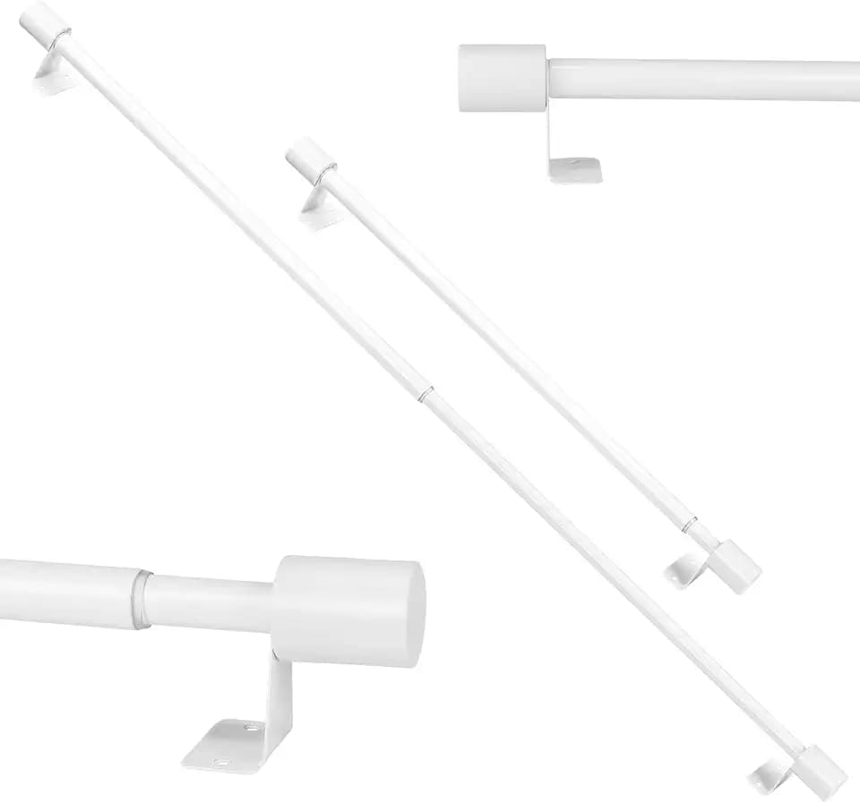 SUTINE 2 Pack Thin Curtain Rod 18 To 30 Inch, Adjustable Small Curtain Rod, Short Curtains Rods For Side Panels, Skinny Kitchen Window Curtains Rods For French Door Cafe Kitchen Sink Windows, White