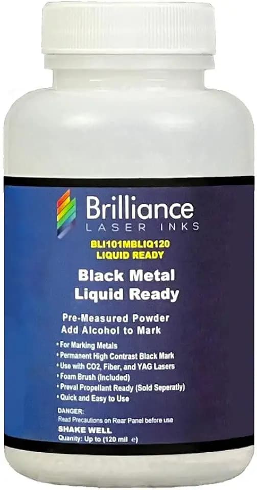 Liquid Ready Laser Marking Powder-Brilliance Laser Inks -BLI101MBLIQ120- Black Laser Ink for Metals Marking with CO2/Fiber/YAG (120 ml, Black)