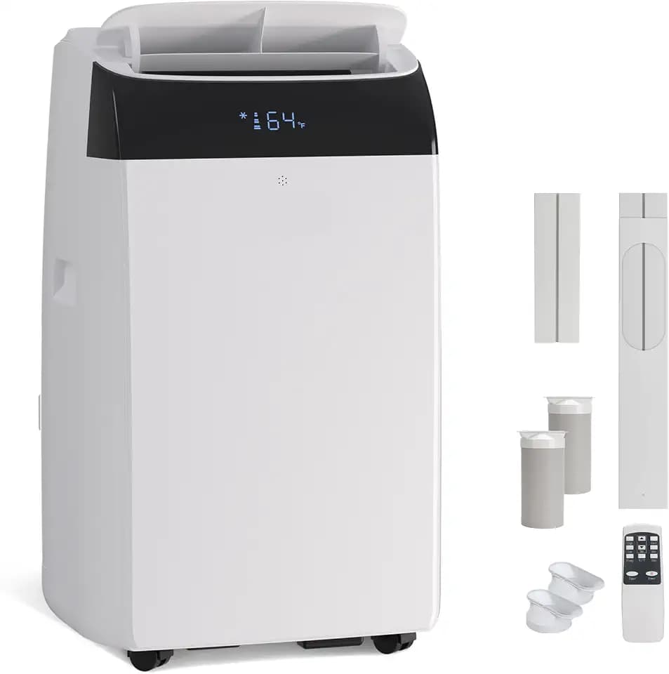 GarveeLife 14,000 BTU Inverter Portable Air Conditioner, Dual Hose Heat Pump, Cools & Heats up to 450 Sq. Ft, Quiet Dehumidifier Fan with Remote, Energy Efficient, White