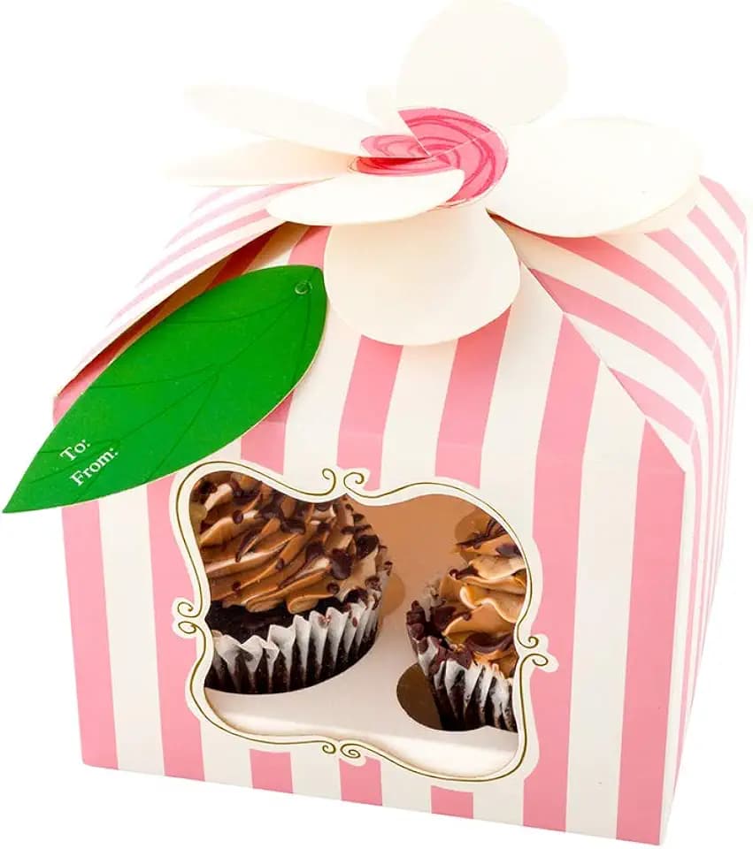 Restaurantware Pink Paper Flower Top Cupcake Window Gift Box, 100 Pack