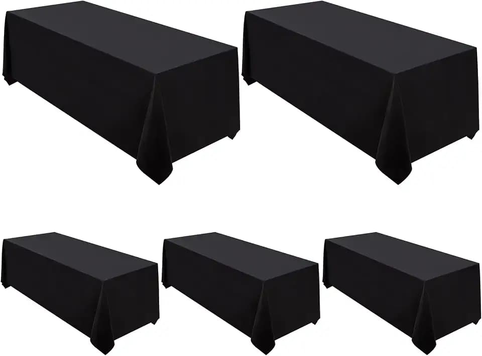 Surmente 5 Pack 90x156 Inch Black Tablecloth for 8 Foot Rectangle Tables