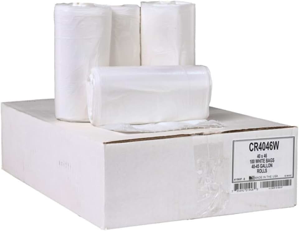 Aluf Plastics 45 Gallon Trash Bags, 40" x 46" , White (Pack of 100) - For Bathroom, Household, Office, and Lightweight Garbage - Coreless Rolls