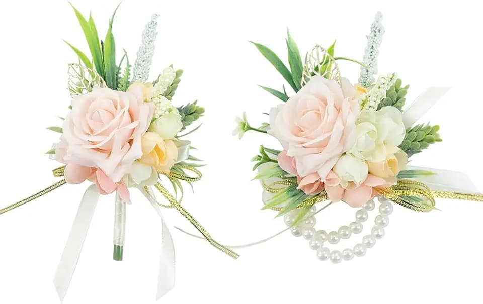 2Pcs Blush Pink Wrist Corsage and Boutonniere Set for Prom Wedding
