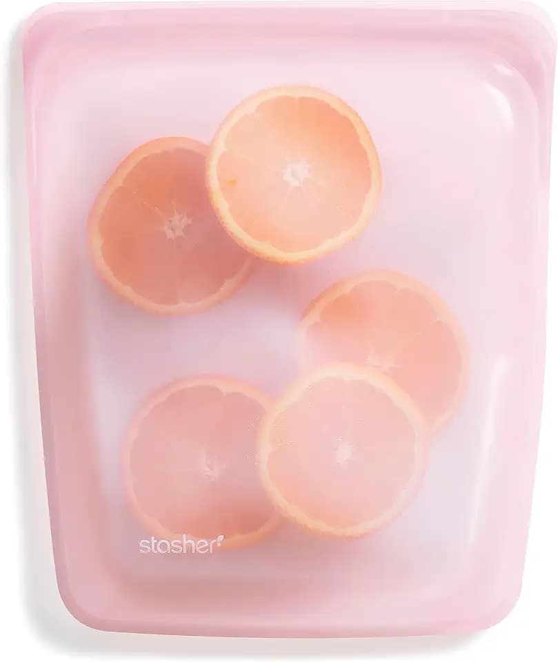 Stasher Premium Reusable Half Gallon Silicone Food Storage Bag, Pink, 64 oz