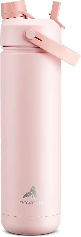 POWCAN 26 oz Insulated Water Bottle with 2-in-1 Straw and Spout Lid, Keep Cold 24H, Leak-Proof, Fits in Car Cup Holder, Stainless Steel Water Bottle for Sports, Travel, and School (Cotton Candy)