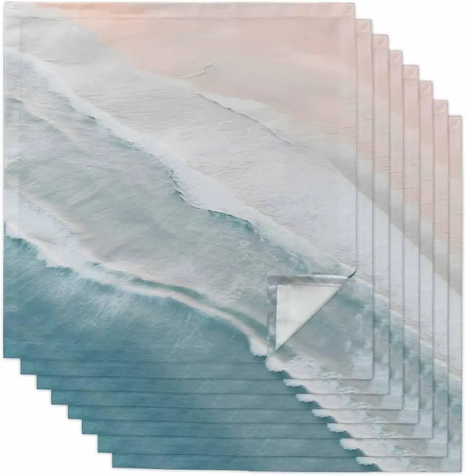 Summer Beach Cloth Napkins Set of 8 Reusable Dinner Napkins, Ocean Nautical Coastal Seaside Auqa Beige Cocktail Napkin Washable Table Napkins for Wedding/Holiday Party/Baby Shower 20"x20"