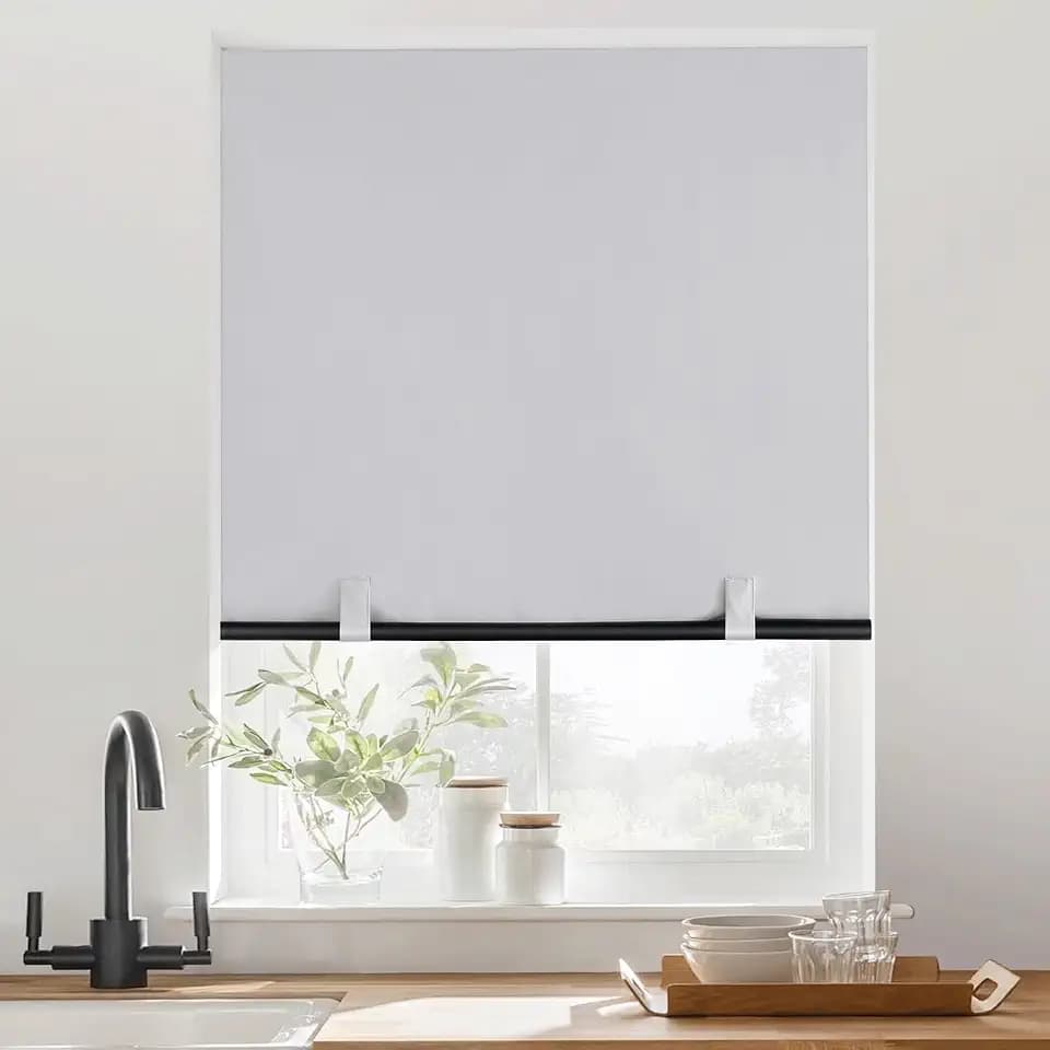 RYB HOME White 100% Blackout Roller Blind No Drill for Indoor Window