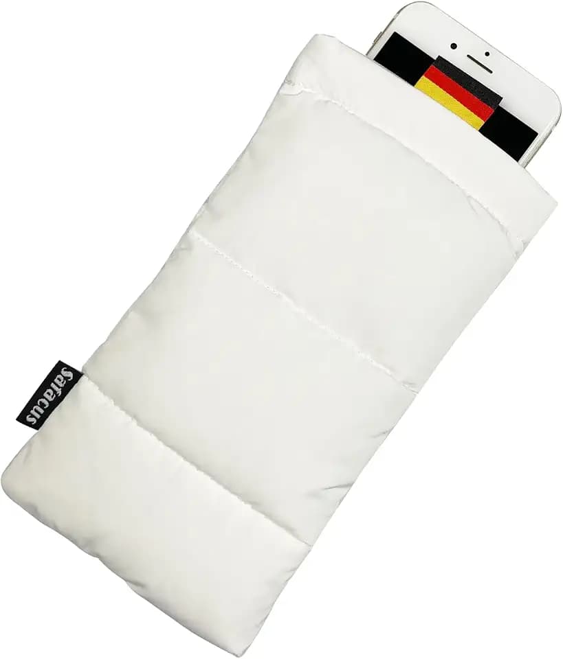 Thermo Handyhülle Tasche Universal Daunen Pouch Handysocke Weihnachten Geschenke für Smartphones Handy Winter Handyhülle für iPhone 16 Plus 17 Pro Max, Samsung Galaxy (White)