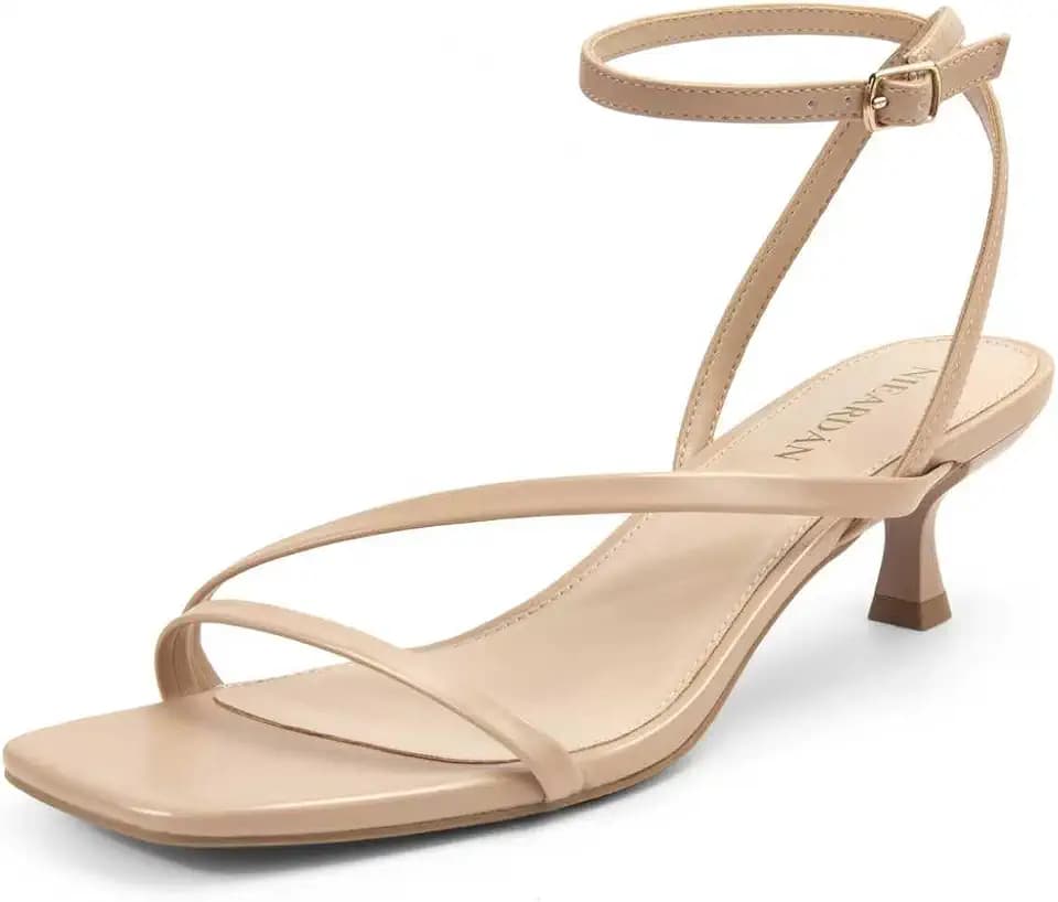 Women's Kitten Heel Sandals Square Open Toe Heels Ankle Buckle Heel Dress Sandals Dress Sandals for Women