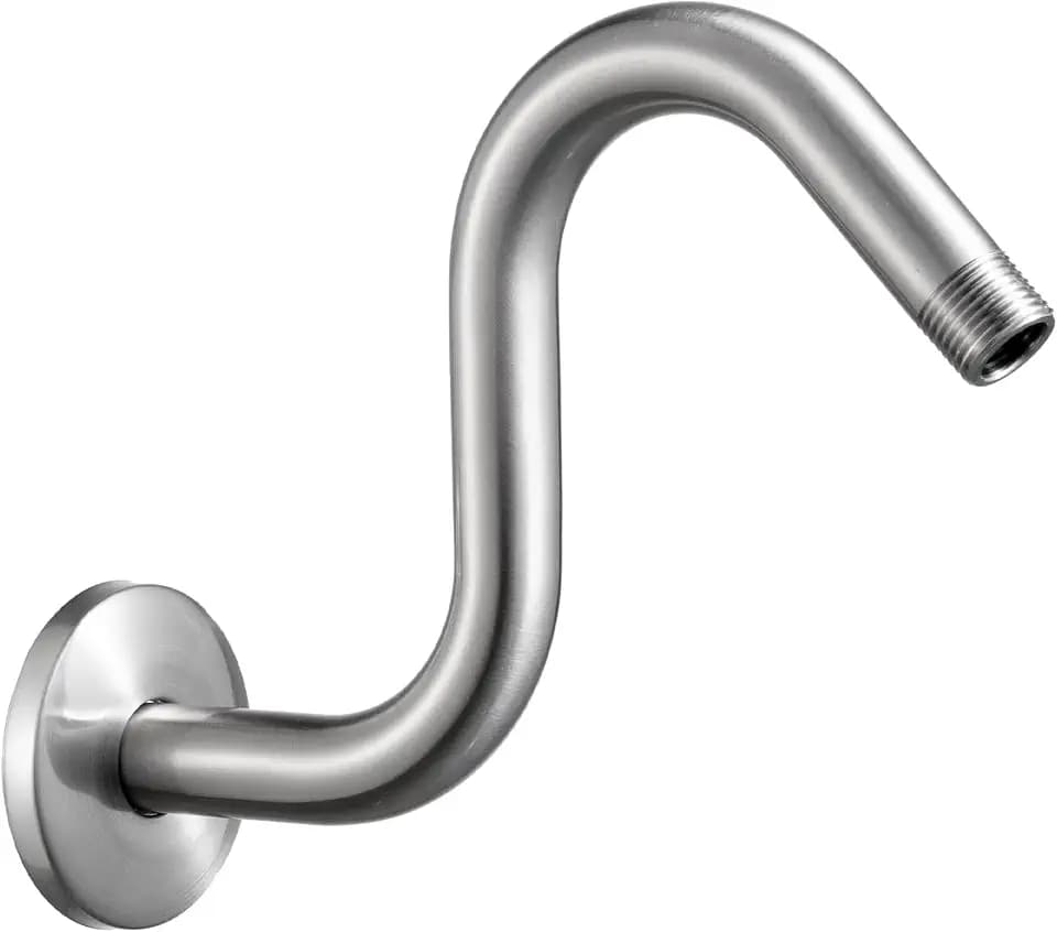 OFFO Shower Head Extension Arm 6 in, Brushed Nickel S Shaped Shower Arm with Flange High Rise Goose Neck Shower Extension