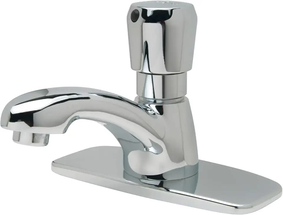 Zurn Z86100-XL-CP4-3M AquaSpec Single-Hole Metering Faucet, 0.5 GPM Vandal-Resistant Pressure-Compensating Spray, Push-Button, 4" Cover Plate, Chrome