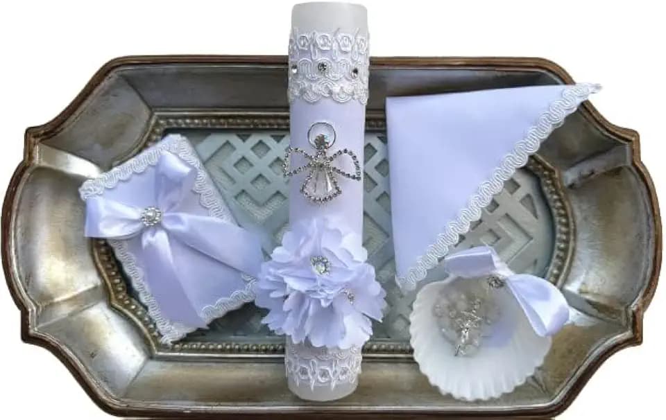 Casa Ixta Set de Vela Blanco de Bautizo para niño o niña/Casa Ixta White Baptism Candle Set for boy or Girl