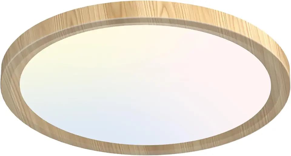 zemty 12Inch Wood-Look Ceiling Light, 28W 3200lm LED Flush Mount Ceiling Light with 3 Color Temperature 3000K/4500K/6000K - Round Flat Light Fixture for Kitchen Bathroom Livingroom,1Pack