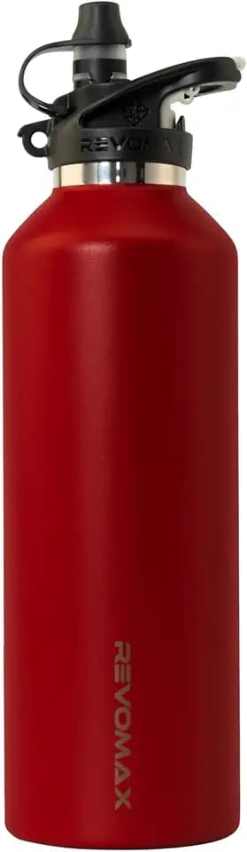 Revomax Sport Series 32oz (950ml) Large Insulated Water Bottle, One-Hand Flash Release, Sip Straw Cap, Vacuum Stainless Steel, 36H Cold 18H Hot, Leakproof, BPA Free, Gym, Travel, School - Scarlet