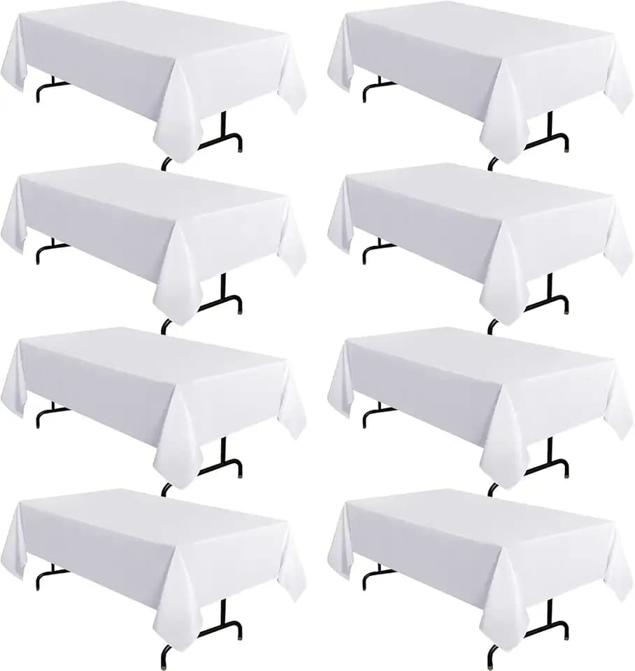 sancua 8 Pack White Table Cloth 60x120 Inch for 8 Feet Rectangle Tables