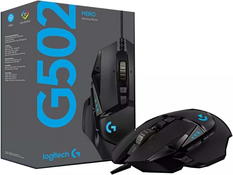 Logitech G502 Hero Einstellbare Gaming-Maus, kabelgebunden, optisch, Hero 25K Sensor, 25.600 DPI, RGB, verstellbare Gewichte, 11 programmierbare Tasten, PC/Mac – Schwarz