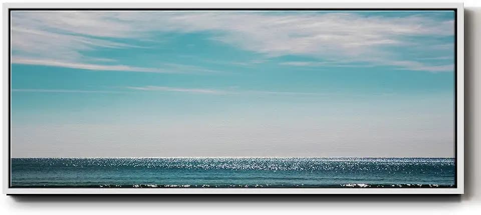 Renditions Gallery Floater Framed Home Decor Blue Sky Coastal Canvas Painting and Prints for Bedroom Office Kitchen Lobby - 24"x60" White Frame LT618