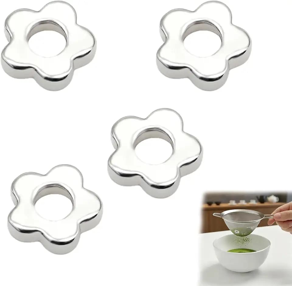 4pcs Matcha Sieve Flower-Shaped Accessories Fine Mesh Sieve Matcha Sifter 304 Stainless Steel for Tea Ceremony Kitchen Barista Smooth Clump-Free Powder