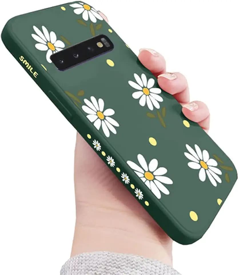 Doowear Galaxy S10 Case for Women Girls Cute Daisy Flower Camera Lens Protector Thin Slim Anti-Scratch Liquid Silicone Shockproof Protective Cover Phone Case for Samsung Galaxy S10-Green