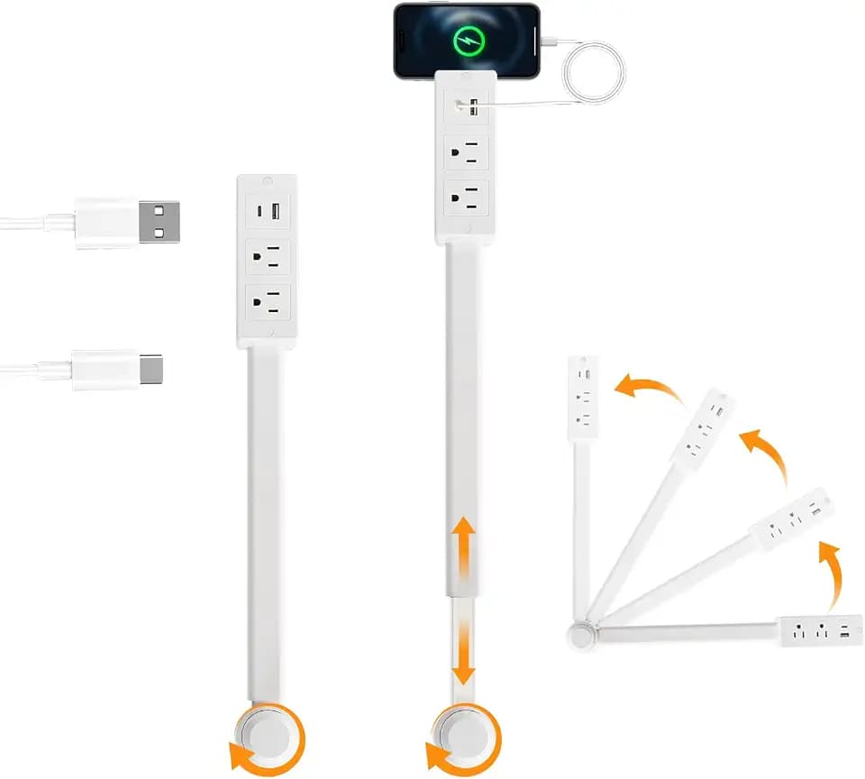New Outlet Extender Rotating Outlet Features USB-A, USB-C, and 2 Ac Outlets 180° Swivel Rotating Outlet for Behind Couches Space-Saving Outlet Extender for Home/Dorm(1pc)