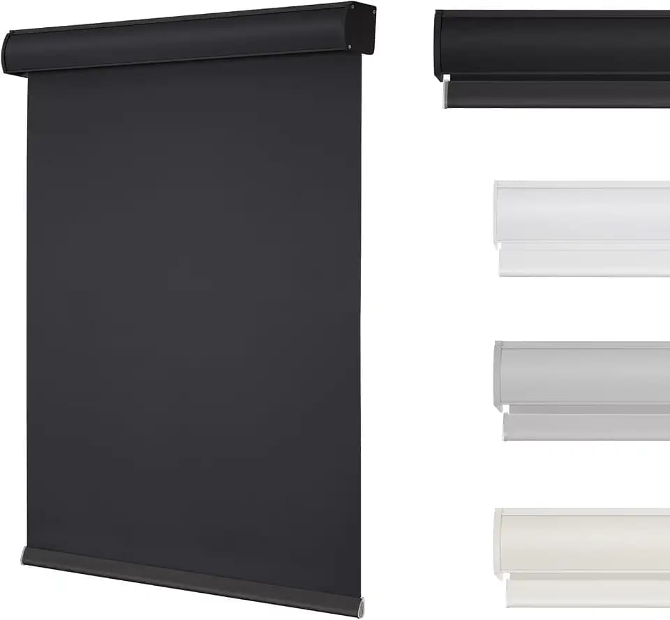 Changshade Cordless Blackout Roller Shades with Valance, Room Darkening Roll-up Shade Easy Install, Fabric Windows Blinds for Home, Bedroom and Office, 34" W x 72" H, Black ROL34BK72D