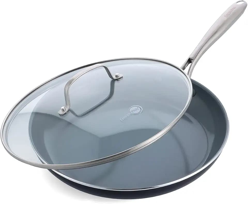 GreenPan Swift Healthy Ceramic Nonstick, 12" Frying Pan Skillet with Lid, Stainless Steel Handle, PFAS-Free, Dishwasher Safe, Oven Safe, Black