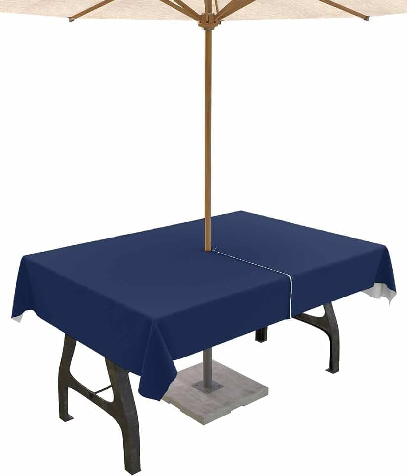Navy Blue Outdoor Tablecloth with Umbrella Hole & Zipper, Modern Pure Navy Blue Rectangle Tablecloth 60x84 Inch, Patio Table Cover Waterproof Table Cloth for Picnic/Party