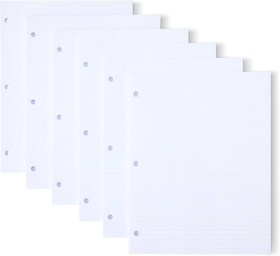 Amazon Basics College Ruled Loose Leaf Binder Paper for School or Office, 11" x 8.5", 100 Sheets, White, 6-Pack