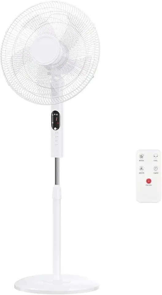 Simple Deluxe 16 inch Pedestal Fan, Quiet Oscillating Standing Fan with Adjustable Height & Tilt, 15H Timer, 3 Speeds & 3 Wind Modes, Floor Fan for Bedroom, Office, Living Room and Home Use, White