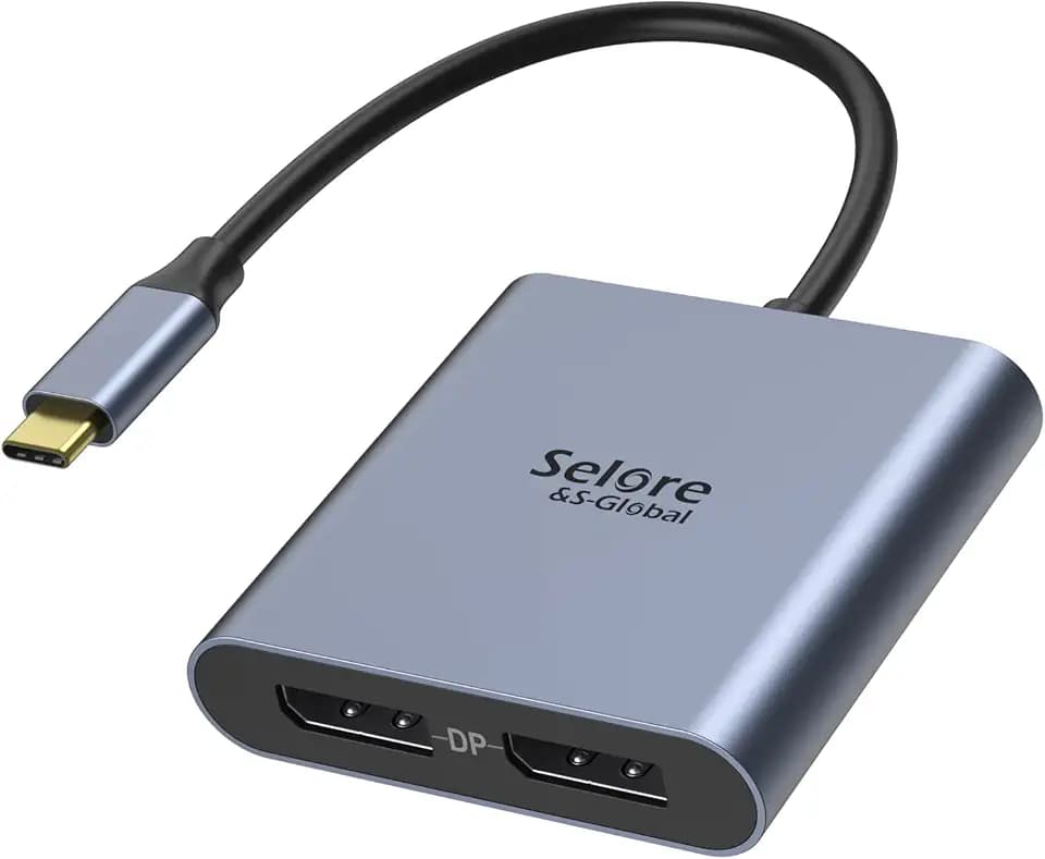 Selore&S-Global USB C zu Dual DP Adapter - Thunderbolt 3/4 auf DisplayPort 1.4 Mit Auflösungen Bis zu 4K@120Hz für MacBook Dell HP etc.