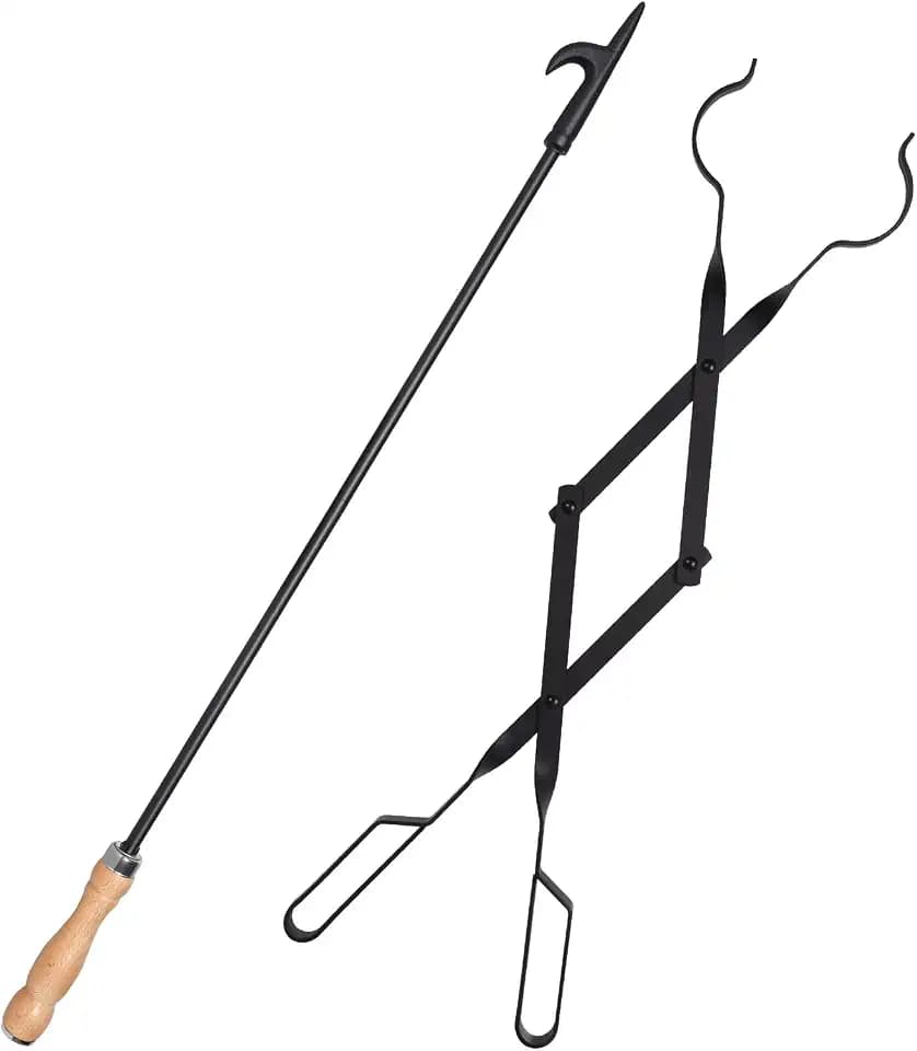 himaly 32" Fireplace Fire Pit Poker Stick & 26" Tongs Heavy Duty Tool Set