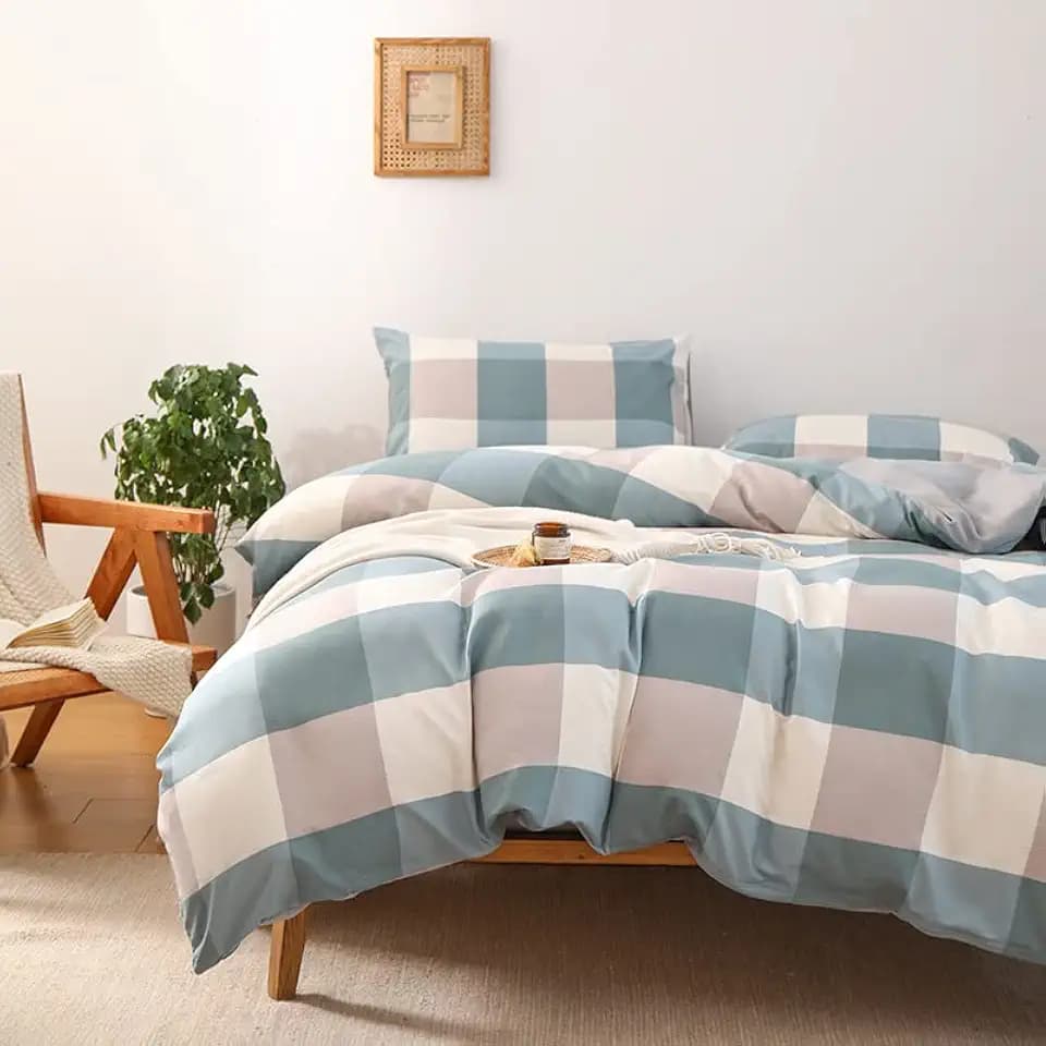 NSNLGSGC Buffalo Plaid Duvet Cover Set, Grayish Blue, Twin