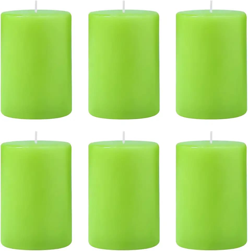 6 Packs 2.75x3.25 Inch Light Green Color Pillar Candles, Unscented Dripless Non-Toxic Smokeless Clean Long Lasting Cylinder Candles for St. Patrick's Day Home Dinner Table Power Outage Emergency