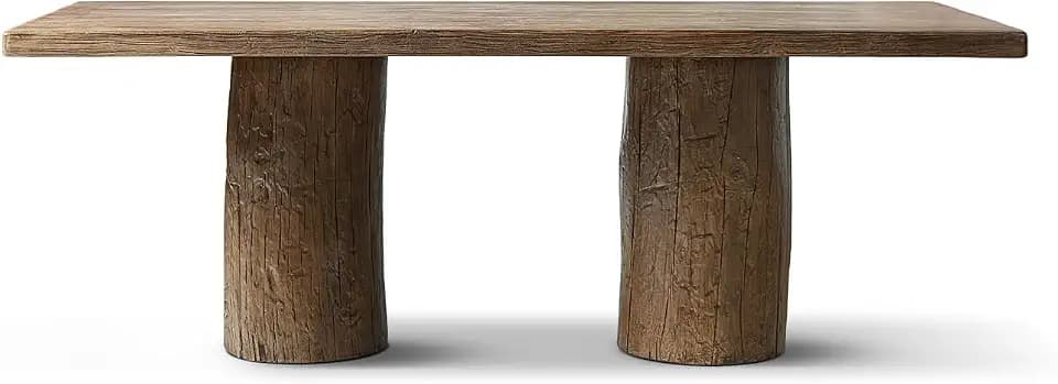 Jennifer Taylor Home Arbor 84" Solid Reclaimed Elm Double Pedestal 8-Person Dining Table, Heritage Medium-Dark Brown Reclaimed Elm