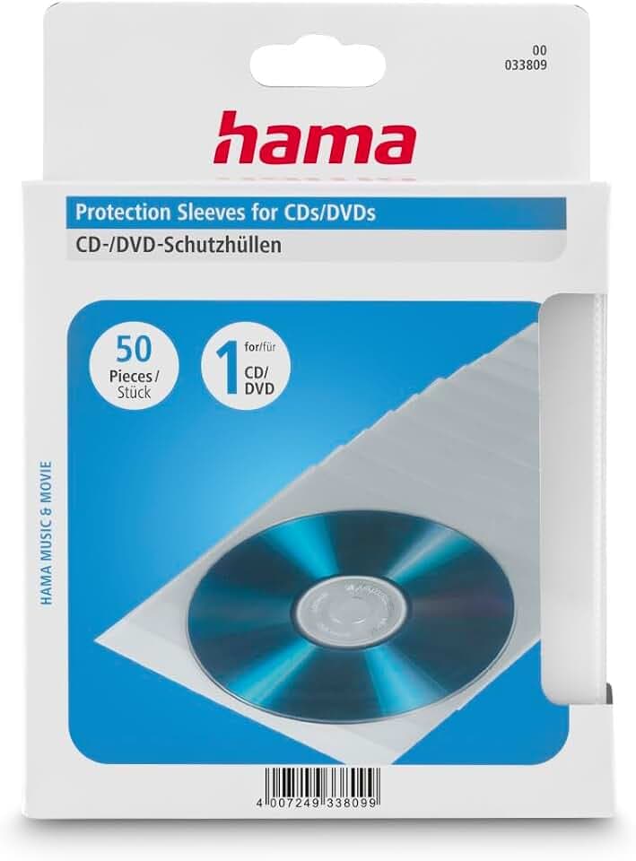 Hama CD-/DVD-/Blu-ray Schutzhüllen (Slim-Design, Sleeve aus Kunststoff, 50 Stück), transparent