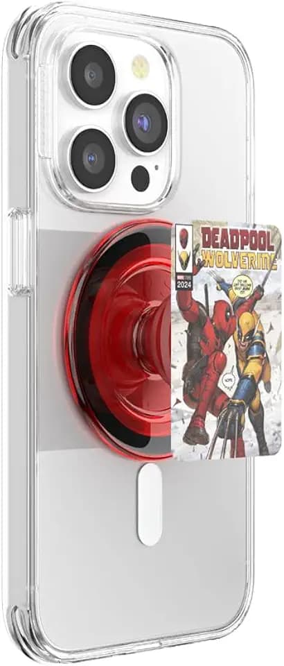 PopSockets runder Telefongriff kompatibel mit MagSafe, Adapterring im Lieferumfang enthalten, Telefonhalter, kabelloses Laden kompatibel, Deadpool x Wolverine - DP & Wolv Comic Cover