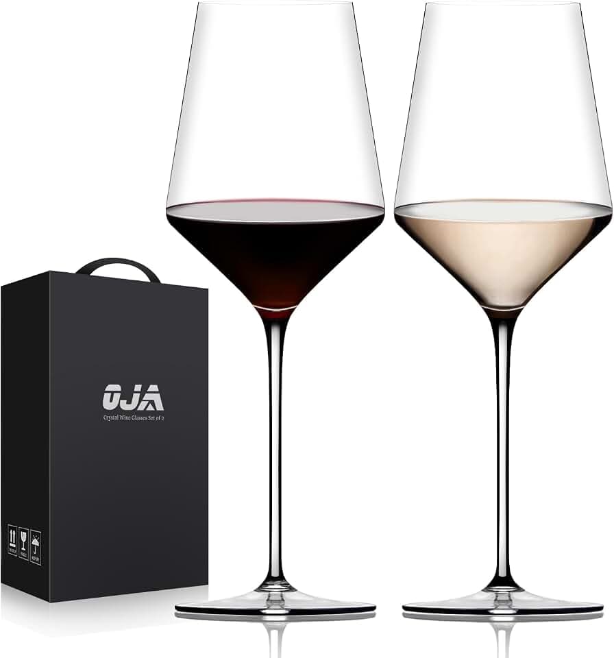 OJA Wine Glasses Set, Crystal Red Hand Blown Wine Glass, Set of 2, 15 oz