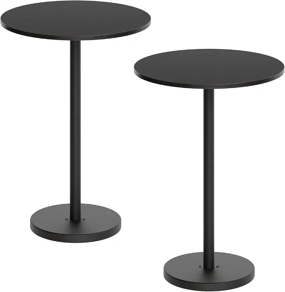 YATINEY Bar Table, Round Bar Table Set of 2, Counter Height Table, Pub Cocktail Table, Metal Frame, for Bistro, Dining Room, Living Room, Terrace, Black BT05L2BB