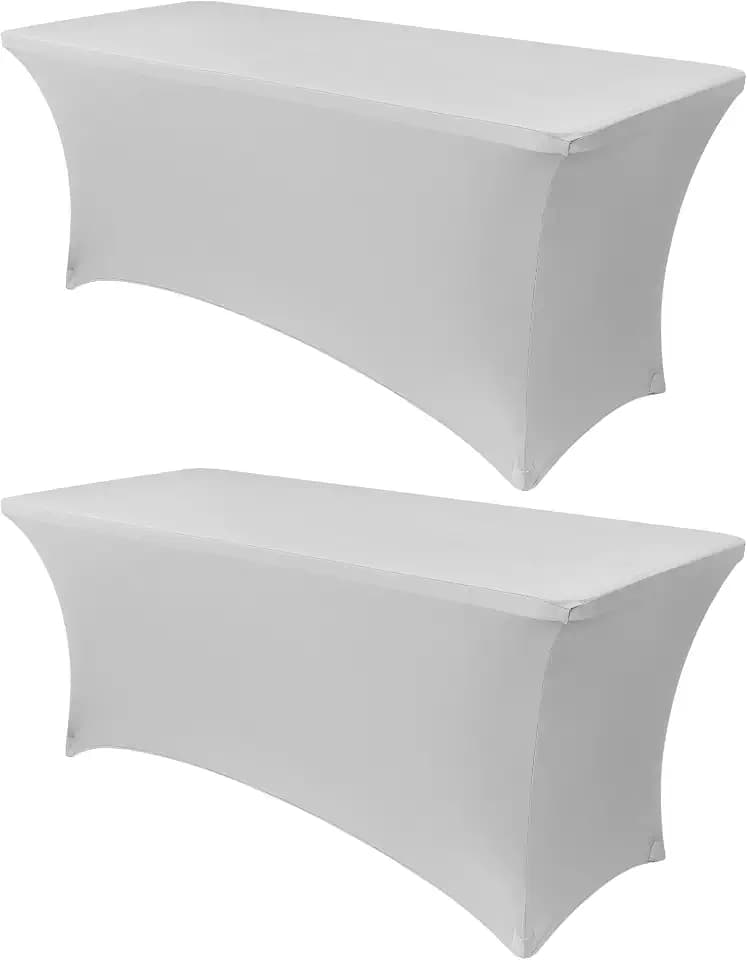 Obstal 4ft Stretch Spandex Table Cover for Folding Tables, 2 Pack, Silver