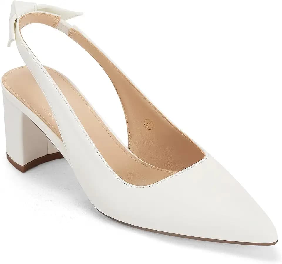 Juliet Holy Womens Pumps Pointed Toe Slip on Slingback Cute Bowknot Classic Chunky Block Heels