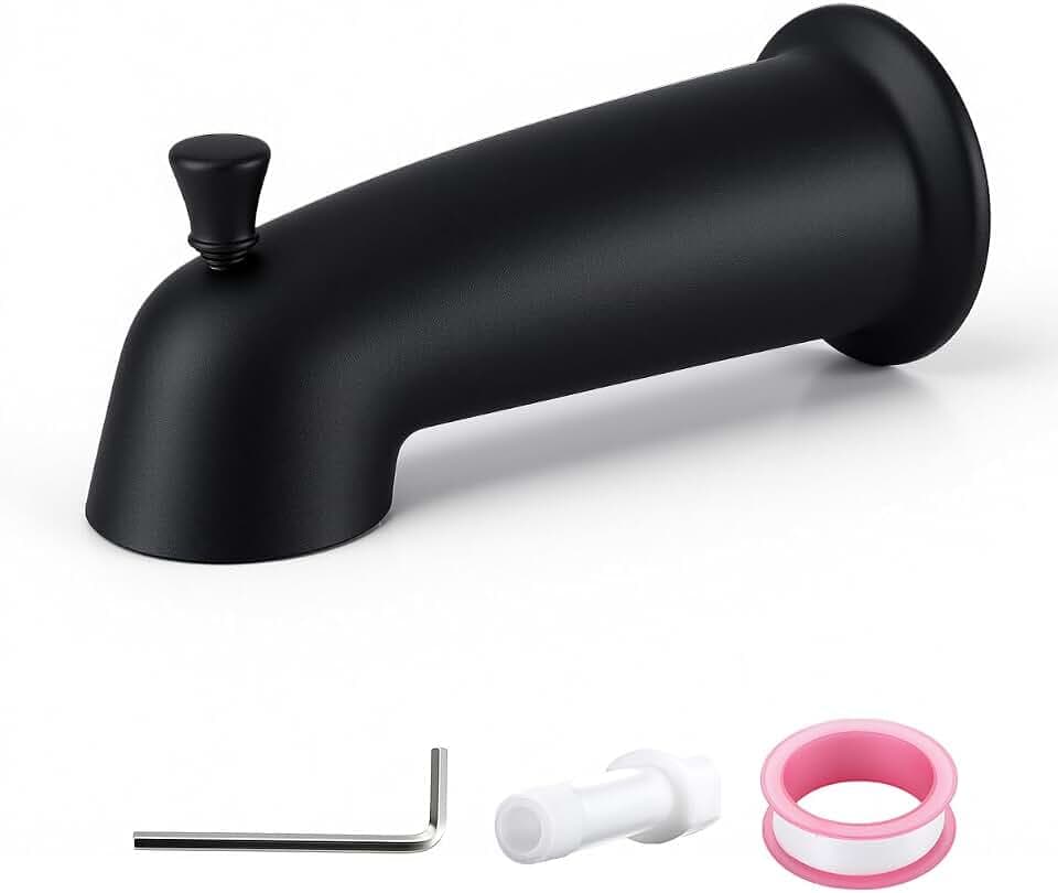 Slip On Bathtub Spout with Diverter, Extra Long 6 Inch Bathtub Spigot, Shower Spout with PTFE Tape & Hex Wrench, Fits for 1/2" IPS Threads,Matte Black