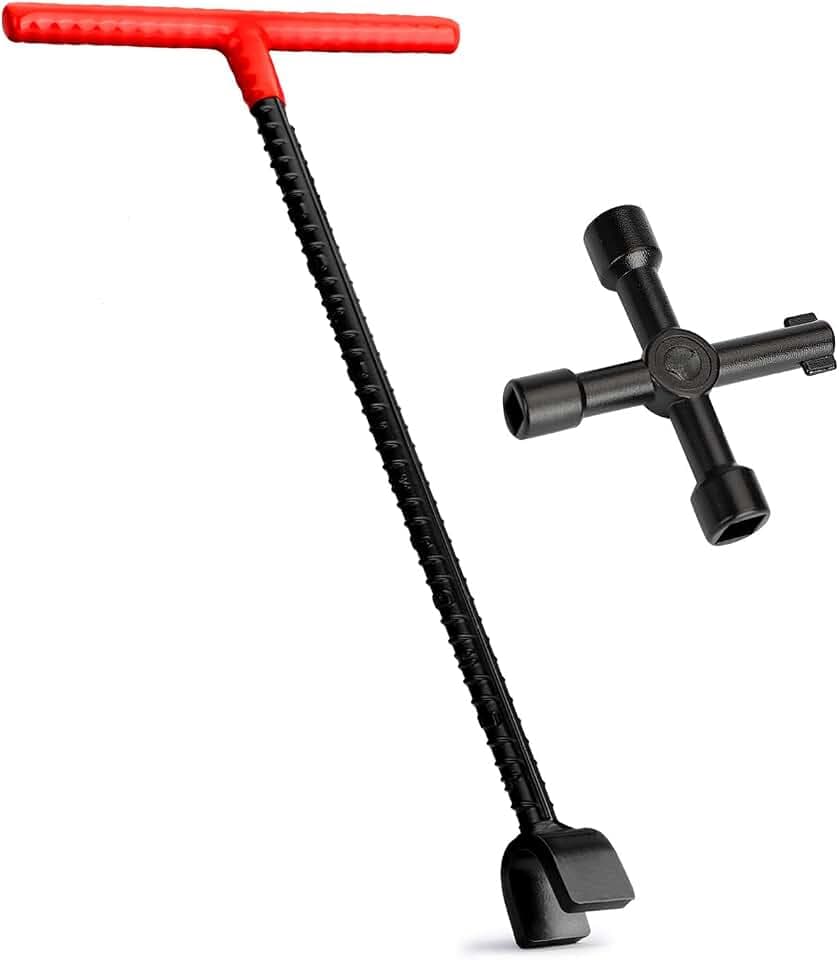 Eapele Water Meter Key 16 inch Enforced Steel T-Handle With 4-way Multi-Functional Universal Cross Key