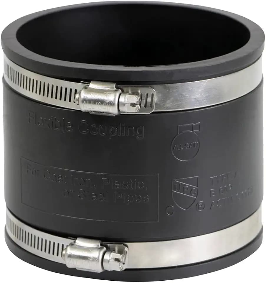 Supply Giant 6I42 Flexible PVC Coupling with Stainless Steel Clamps, 5.5" Inner Diameter for 5" Nominal Pipe, Black