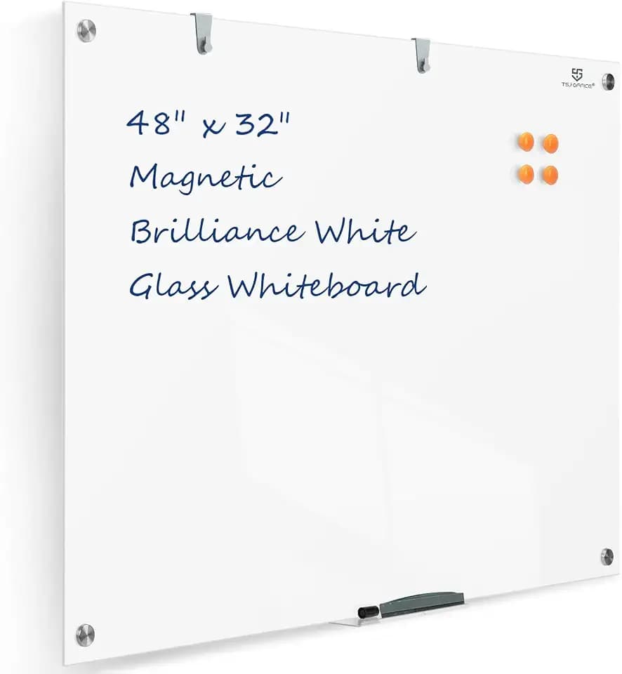 TSJ OFFICE White Board for Wall - 48" x 32" Brilliance White Glass Board