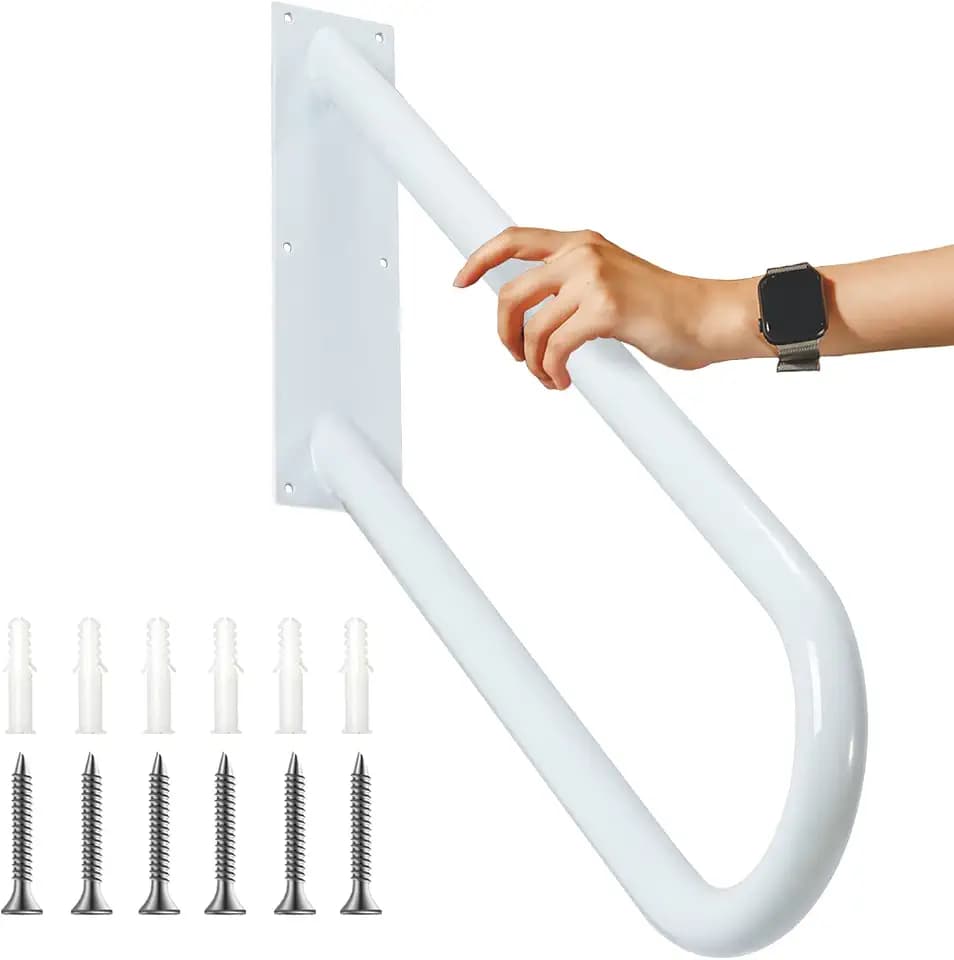 Handrail for 1-3 Step Stairs, Wall Mount handrails for Outdoor Steps, Garage Railing with White Powder Coat Finished, Suitable for Garden,Yard and Garage(27.5" Length,φ1.3, White, 1PC)