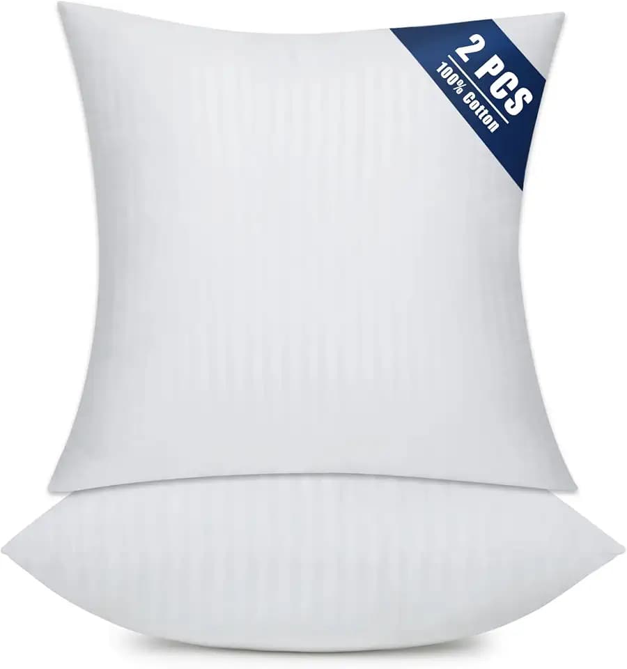 OKBA Set of 2 Throw Pillow Inserts, Hypoallergenic Soft & Firm Cushions with 100% Cotton Cover, 18x18 Pillows Filler for Side Sleepers, Sofa, Bed and Home Decor, Indoor Quality Hotel Pillows