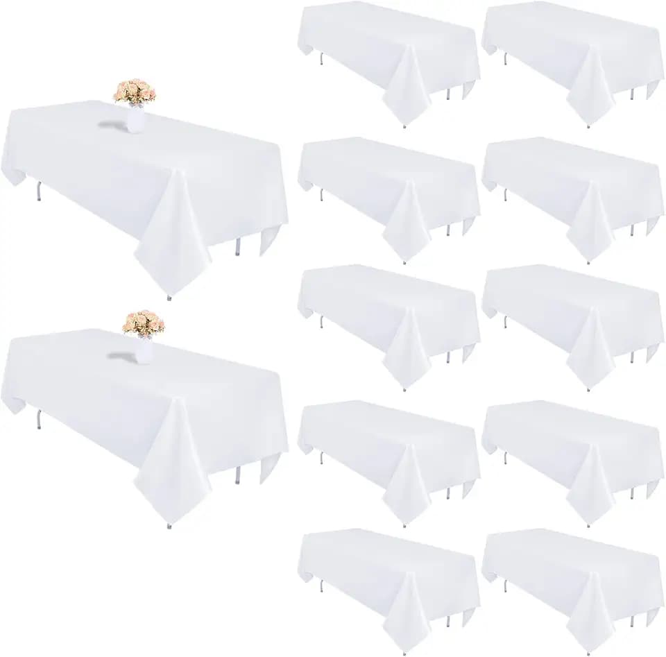 12 Pack White Rectangle Table Cloth 60 x 102 Inch for 6 Foot Table