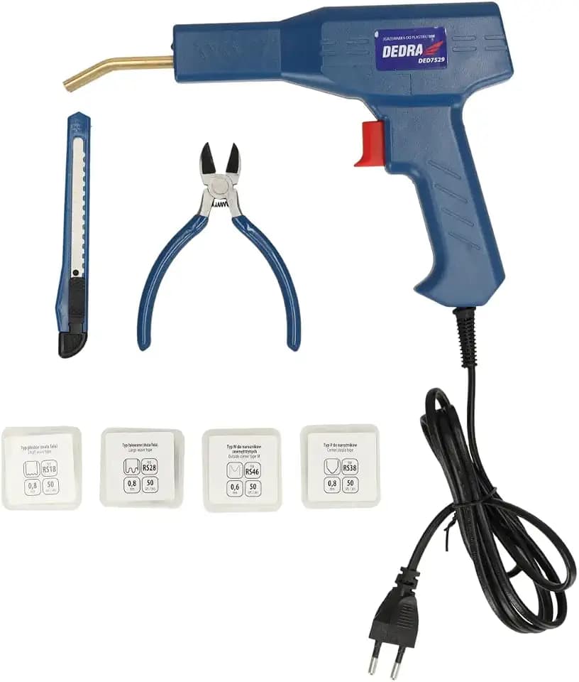 Kunststoffschweißgerät stark 50W DEDRA DED7529, bis 500⁰C, Set mit 200 Heftklammern, mit LED-Licht, EU plug, 4 Arten Klammern Hot Hefter, Schweißgerät Kunststoff Reparaturset