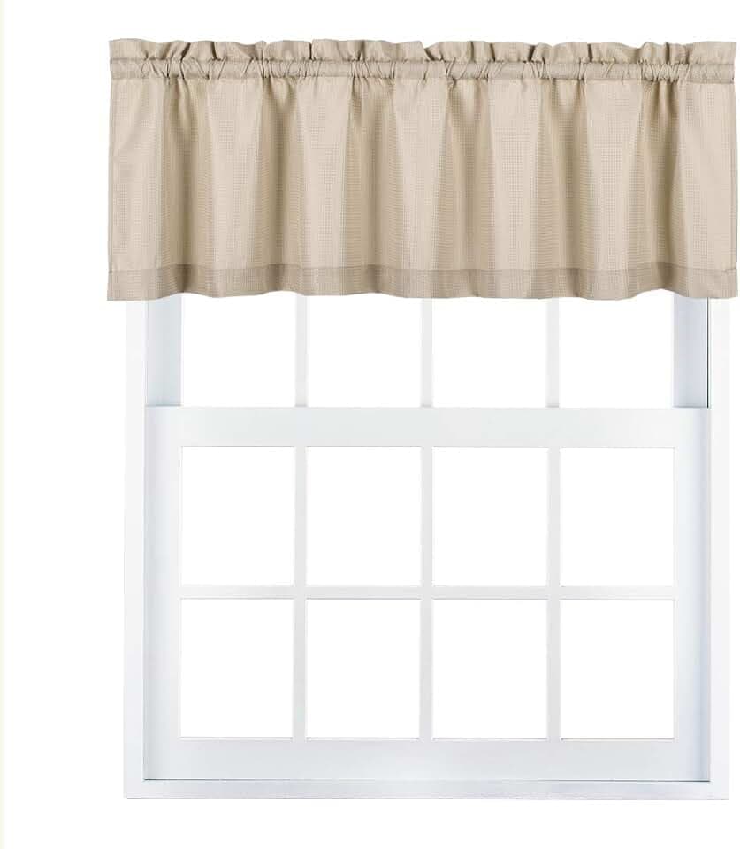 Valea Home Waffle Woven Textured Valance Curtains for Bathroom Water Repellent Window Covering Short Curtain, Taupe, 60 x16 inches, 1 Panel