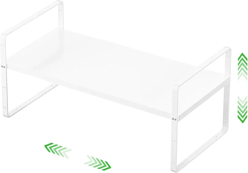 Expandable Cabinet Shelf, Stackable Organizer Rack, White Large 1 PK